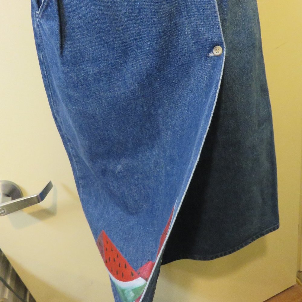 VINT DENIM JEAN SKIRT  WATERMELON DESIGN, 8 PETITE - Picture 3 of 6